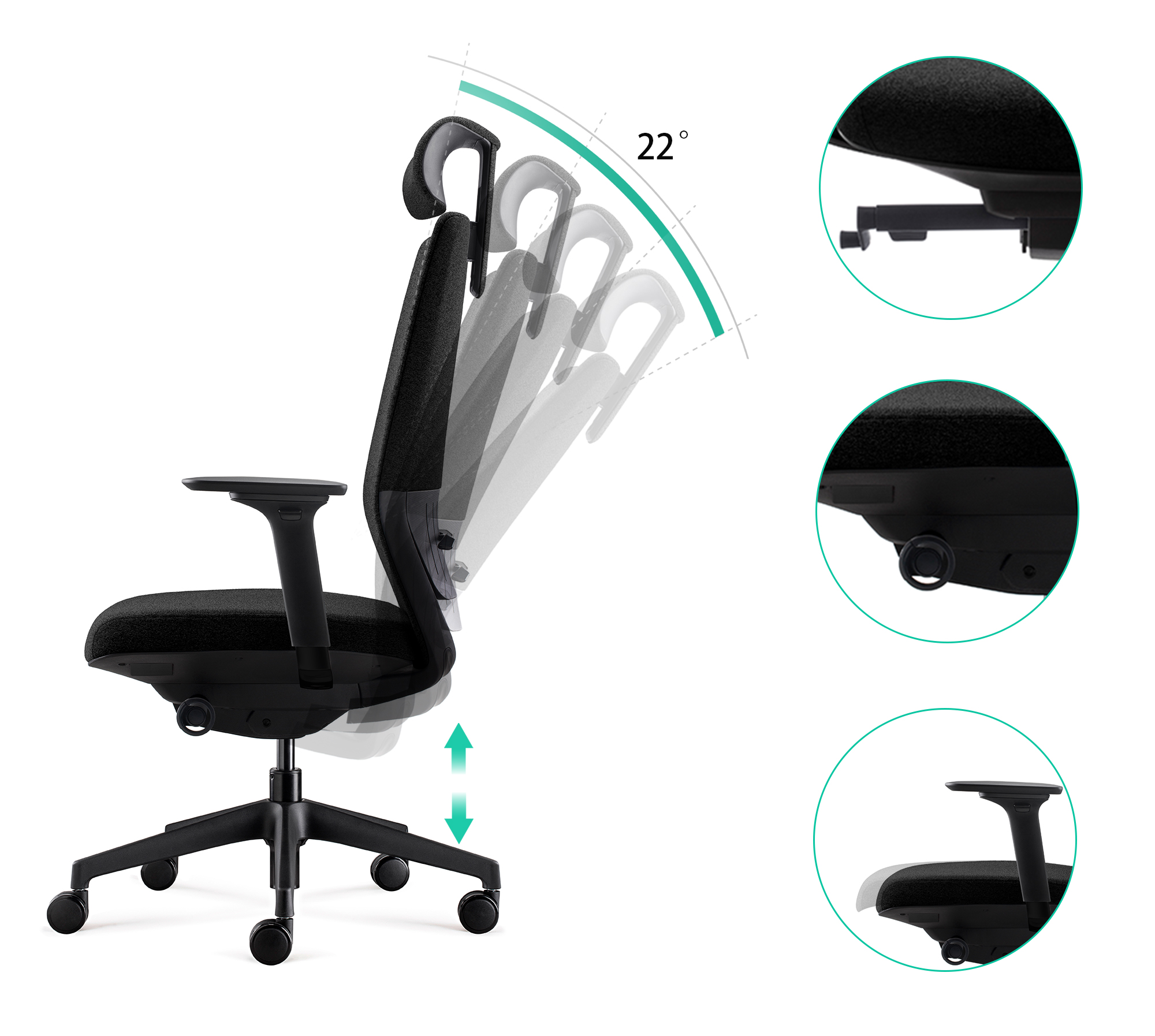 Bureaustoel is aan te passen naar het lichaam en kan daardoor ergonomisch worden